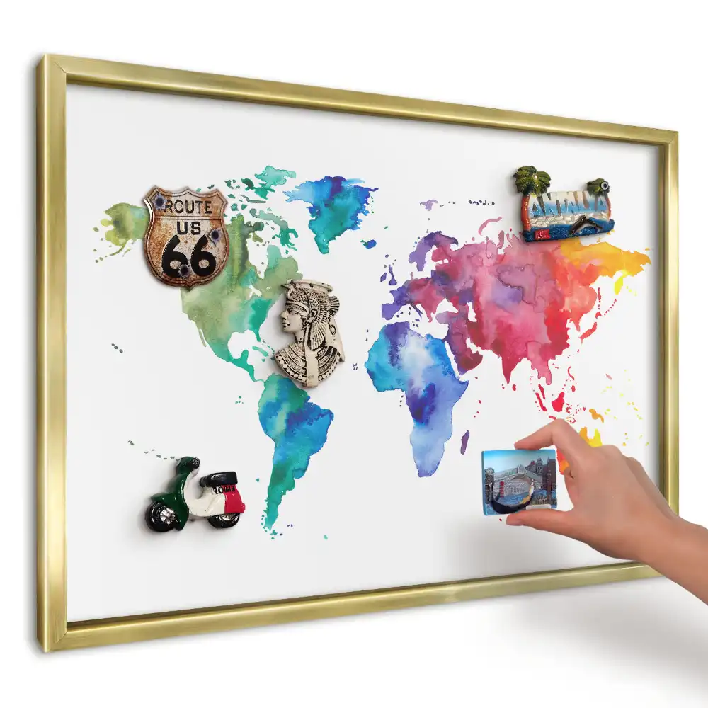 Magnetická tabuľa na cestovateľské suveníry farebná akvarelová mapa