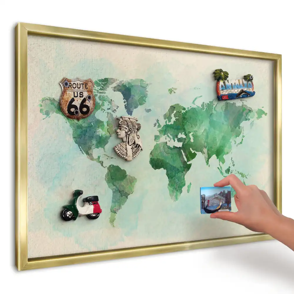 Magnetická tabuľa na cestovateľské suveníry Zelená akvarelová mapa