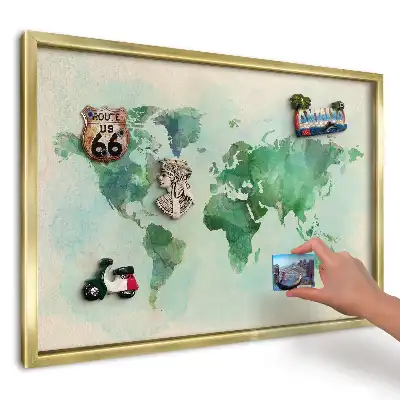 Tabuľa na magnetky z ciest Zelená akvarelová mapa