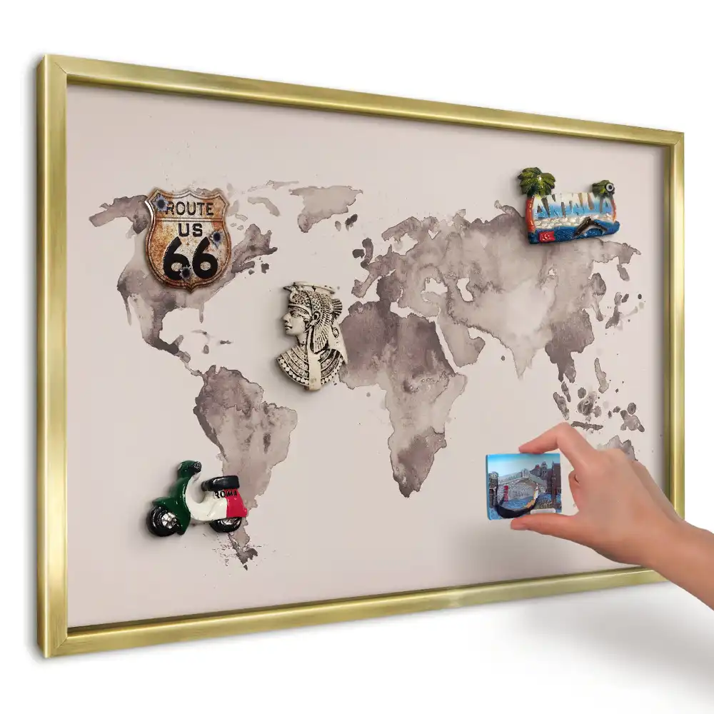 Magnetická tabuľa na cestovateľské magnety Hnedá mapa sveta