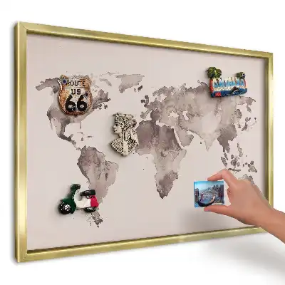 Magnetická tabuľa na cestovateľské magnety Hnedá mapa sveta