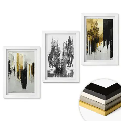 Set obrazov na stenu Abstraktná kombinácia čiernej a zlatej