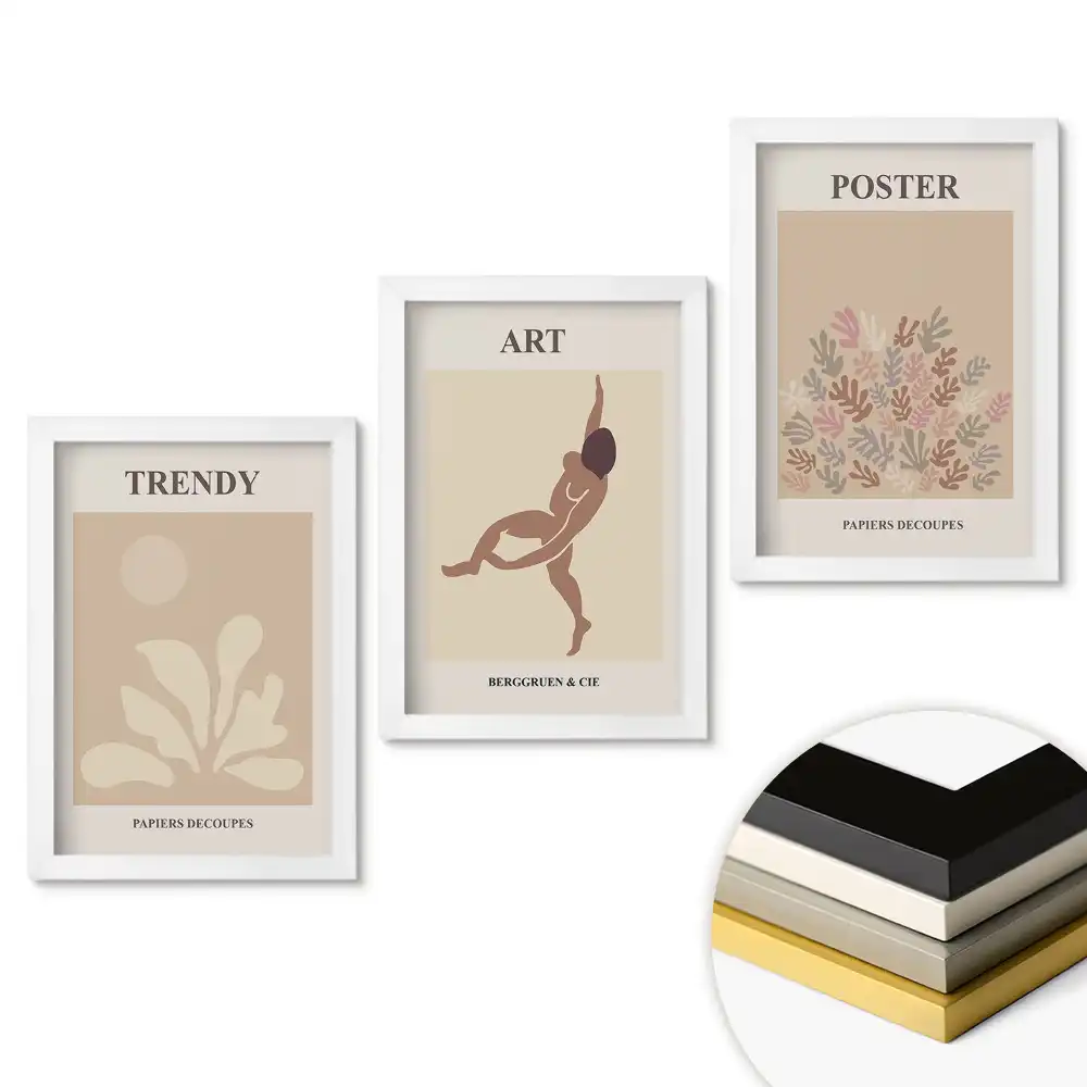 Sada obrazov na stenu so štýlovou grafikou pre moderný interiér