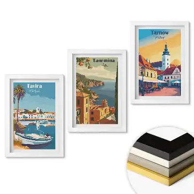 Sada obrazov na stenu Malebné miesta v Európe v ilustráciách