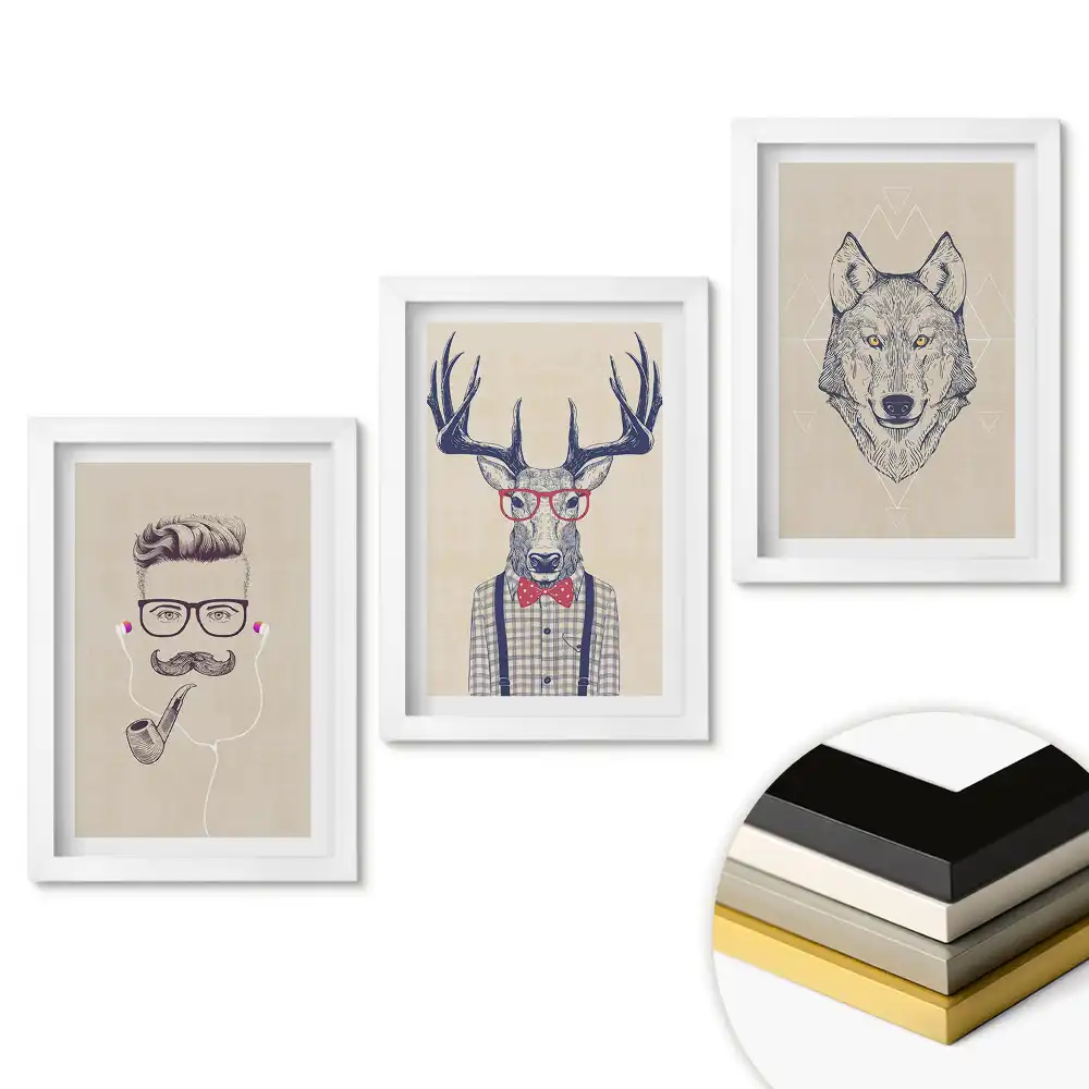 Set obrazov na stenu Štýlové zvieratá a ľudia v ilustráciách
