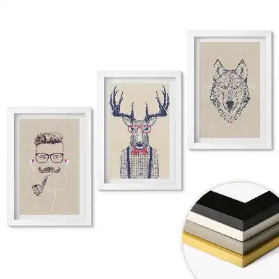 Sada obrazov na stenu Štýlové zvieratá a ľudia v ilustráciách