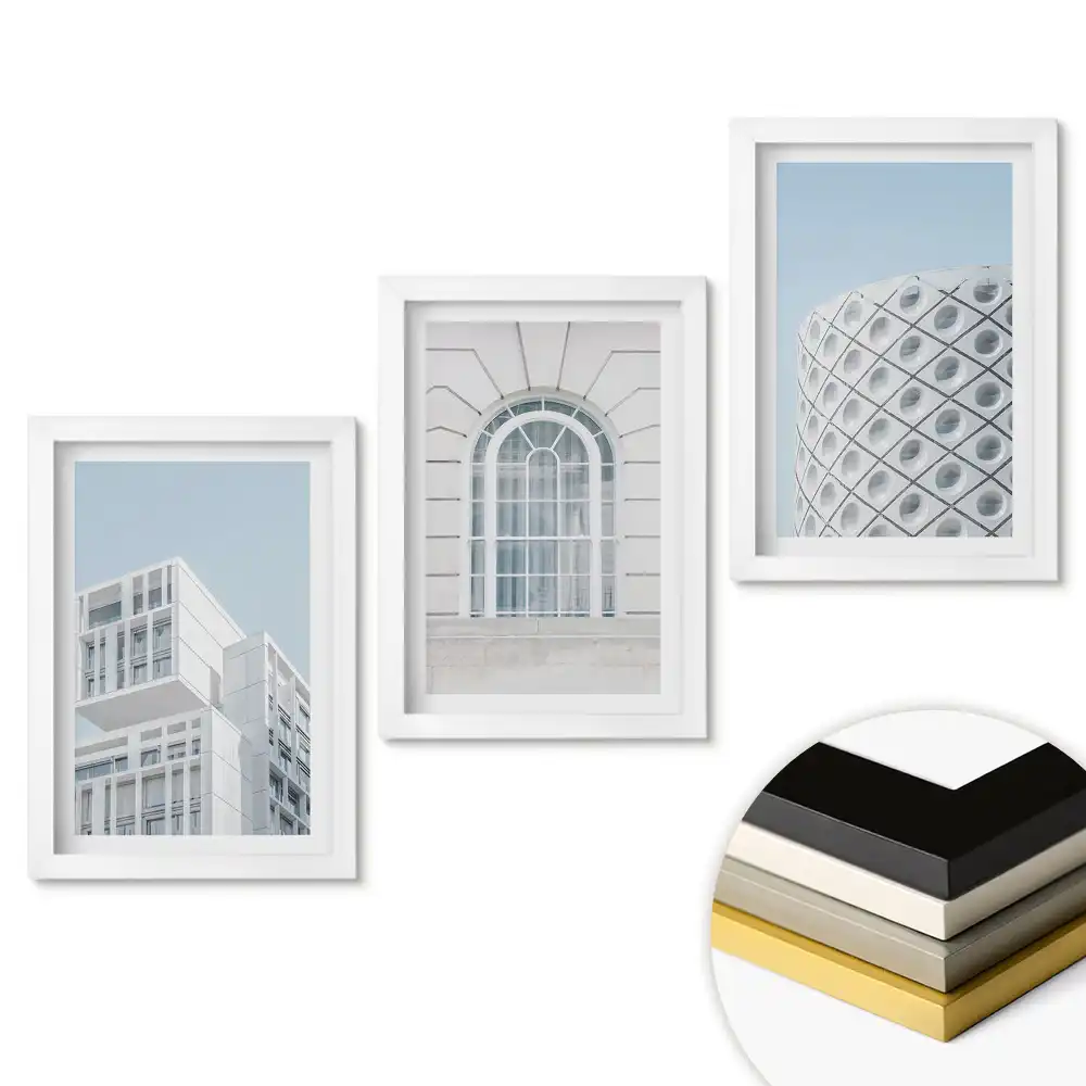 Sada 3 obrazov v ráme Moderná architektúra v minimalistickom štýle