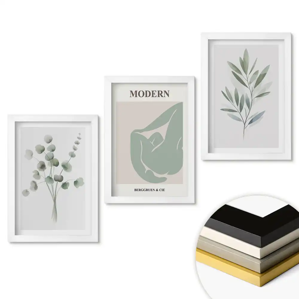 Set obrazov na stenu Štýlová grafika rastlín v pastelových farbách