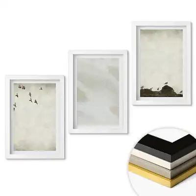 Sada 3 zarámovaných obrazov Minimalistické krajiny v odtieňoch sivej