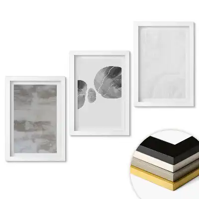 Sada 3 obrazov v ráme s minimalistickou grafikou v odtieňoch sivej