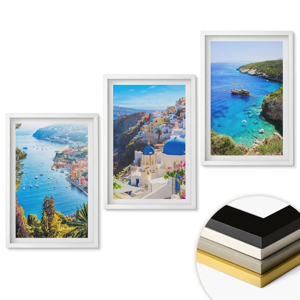 Triptych v ráme Malebné výhľady na prímorské mestá