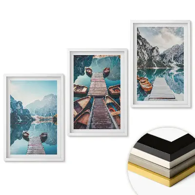 Triptych Pokoj pri jazere v horách v ráme