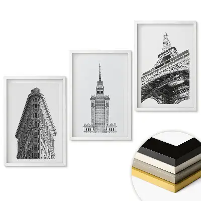 Set obrazov na stenu Architektonické ikony v monochromatickom štýle