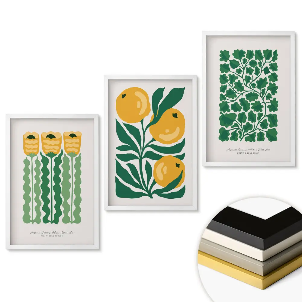 Triptych v ráme Vrátane farebných rastlinných vzorov