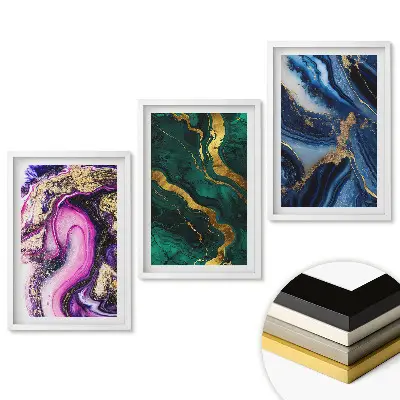 Triptych abstraktných umeleckých diel v ráme