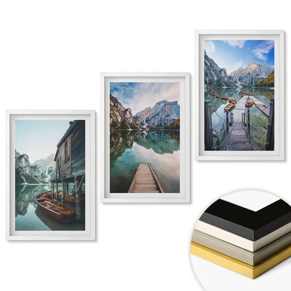 Triptych Pokoj pri jazere v horách v ráme