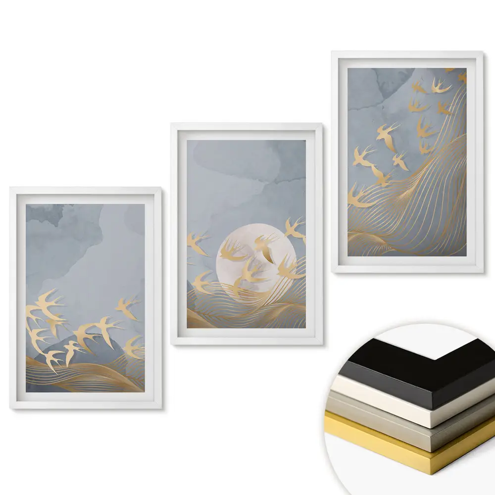 Triptych v ráme Vtáky tancujúce s mesiacom