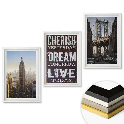 Triptych v ráme Pohľady na New York s inšpiratívnymi sloganmi