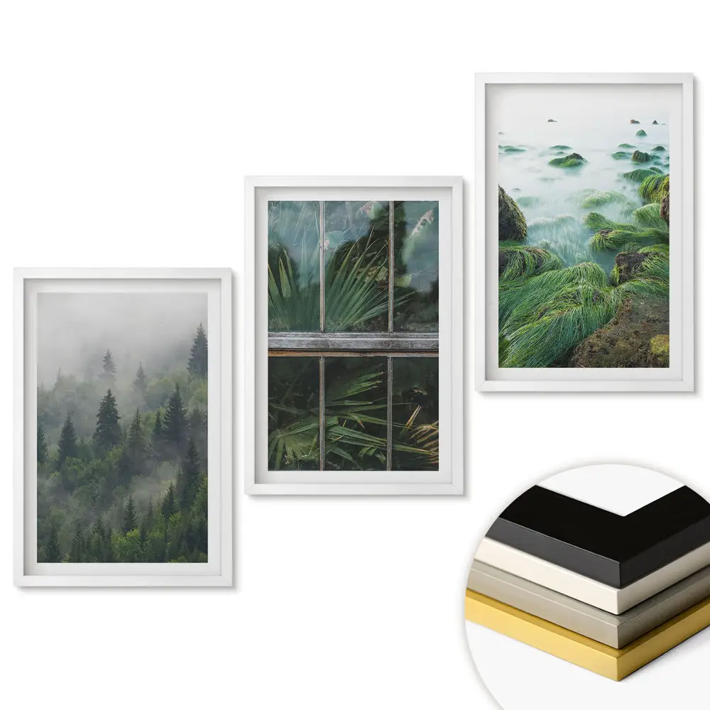 Triptych Zelené krajiny prírody v ráme