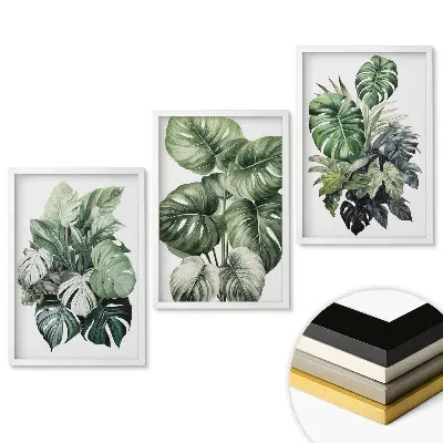 Triptych v ráme Zelená oáza s rastlinným motívom