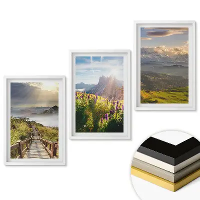 Triptych v ráme Malebná horská a kvetinová krajina