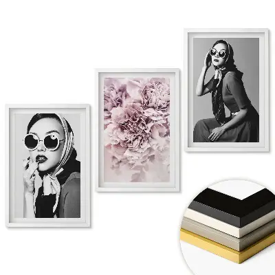 Triptych v ráme Štýlové portréty s kvetinovými akcentmi