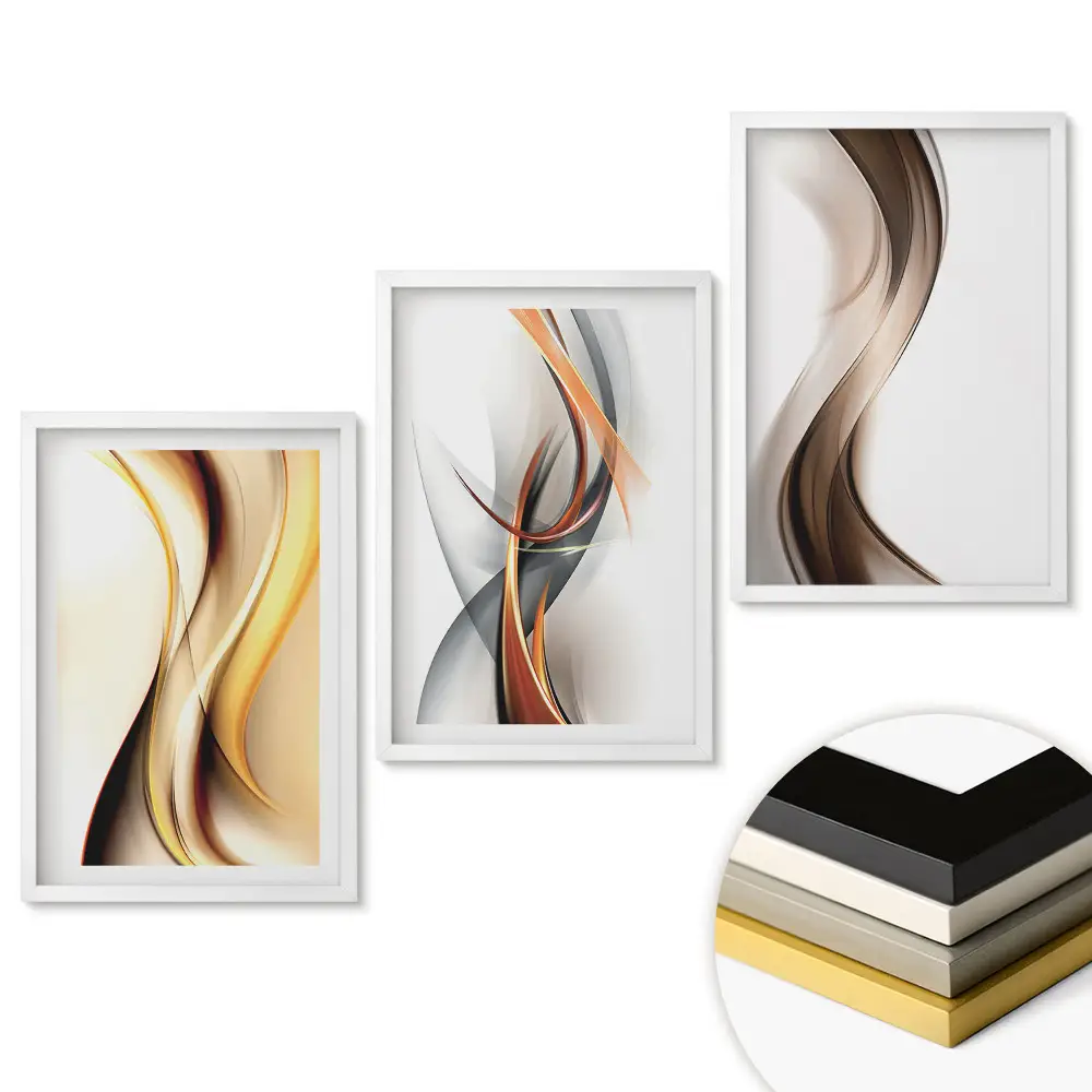 Triptych v ráme Abstraktné vlny v teplých farbách