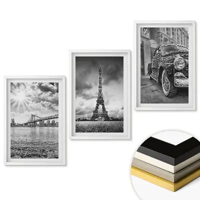 Sada obrazov na stenu Mestá a ich ikony v monochromatickom prevedení