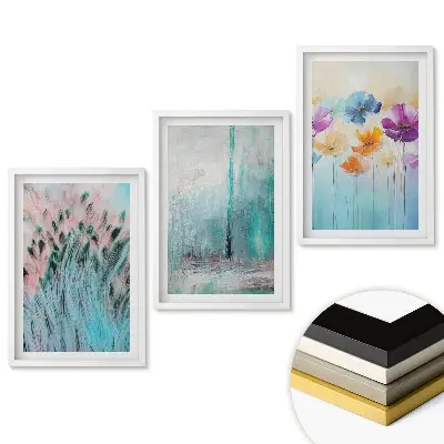 Triptych v ráme Farebné abstrakcie a kvetinové motívy