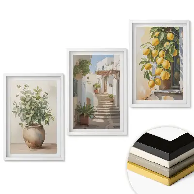 Triptych v ráme Kvety a citróny v malebnom prostredí