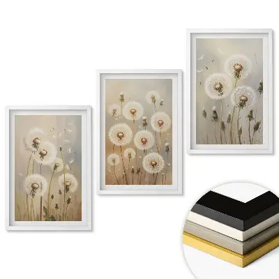Triptych v ráme Jemné púpavy v pastelových odtieňoch