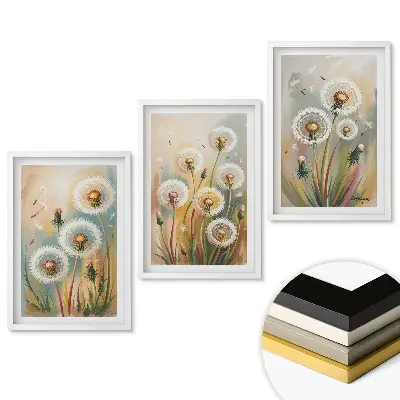 Triptych v ráme Nadýchané púpavy v pastelových farbách