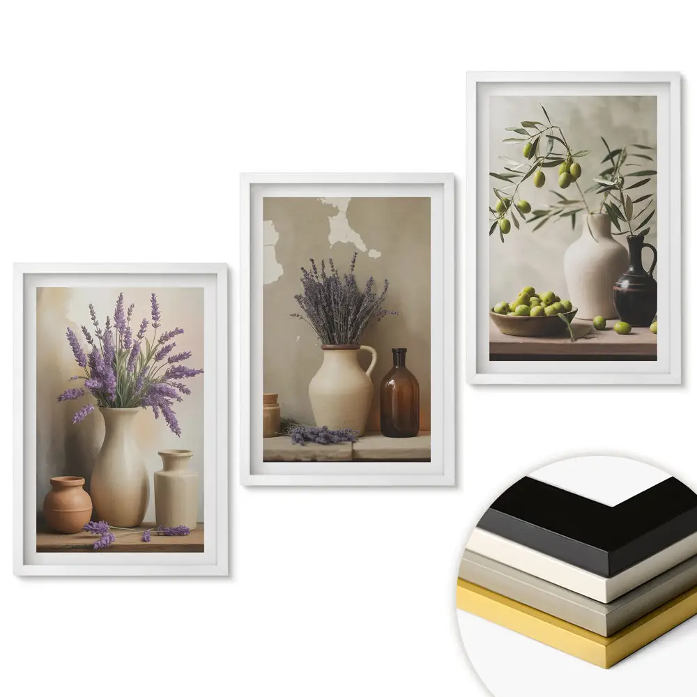Triptych v ráme Kvety a olivy v rustikálnom štýle