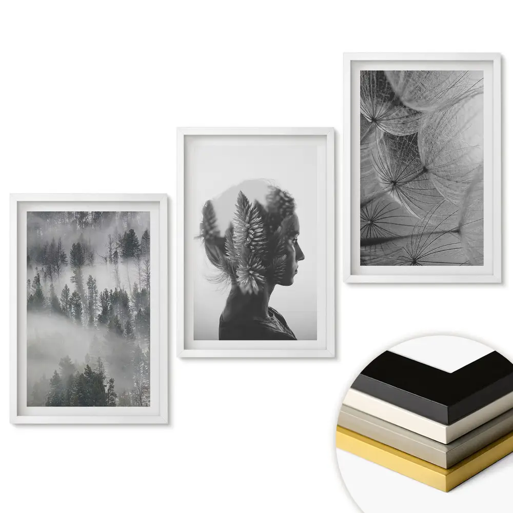 Triptych v ráme Príroda a odrazy v minimalistickom štýle