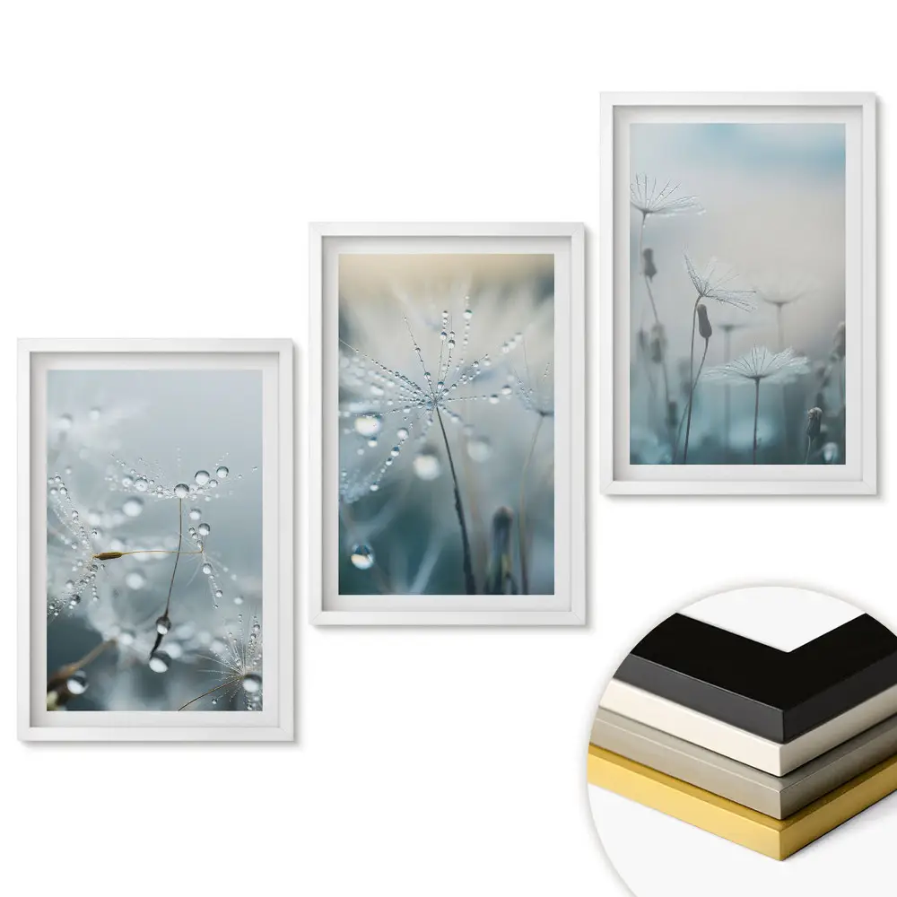 Triptych v ráme Kvapky rosy na jemných kvetoch