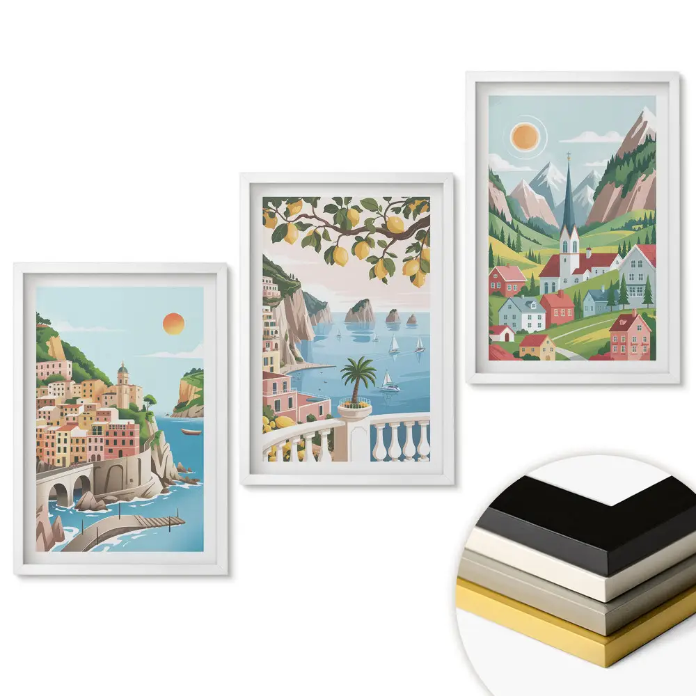 Triptych v ráme Malebné výhľady na európske mestá