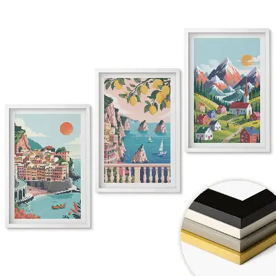 Triptych v ráme Malebné krajiny z rôznych regiónov