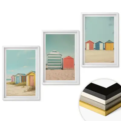Triptych v ráme Farebné plážové domy na slnku