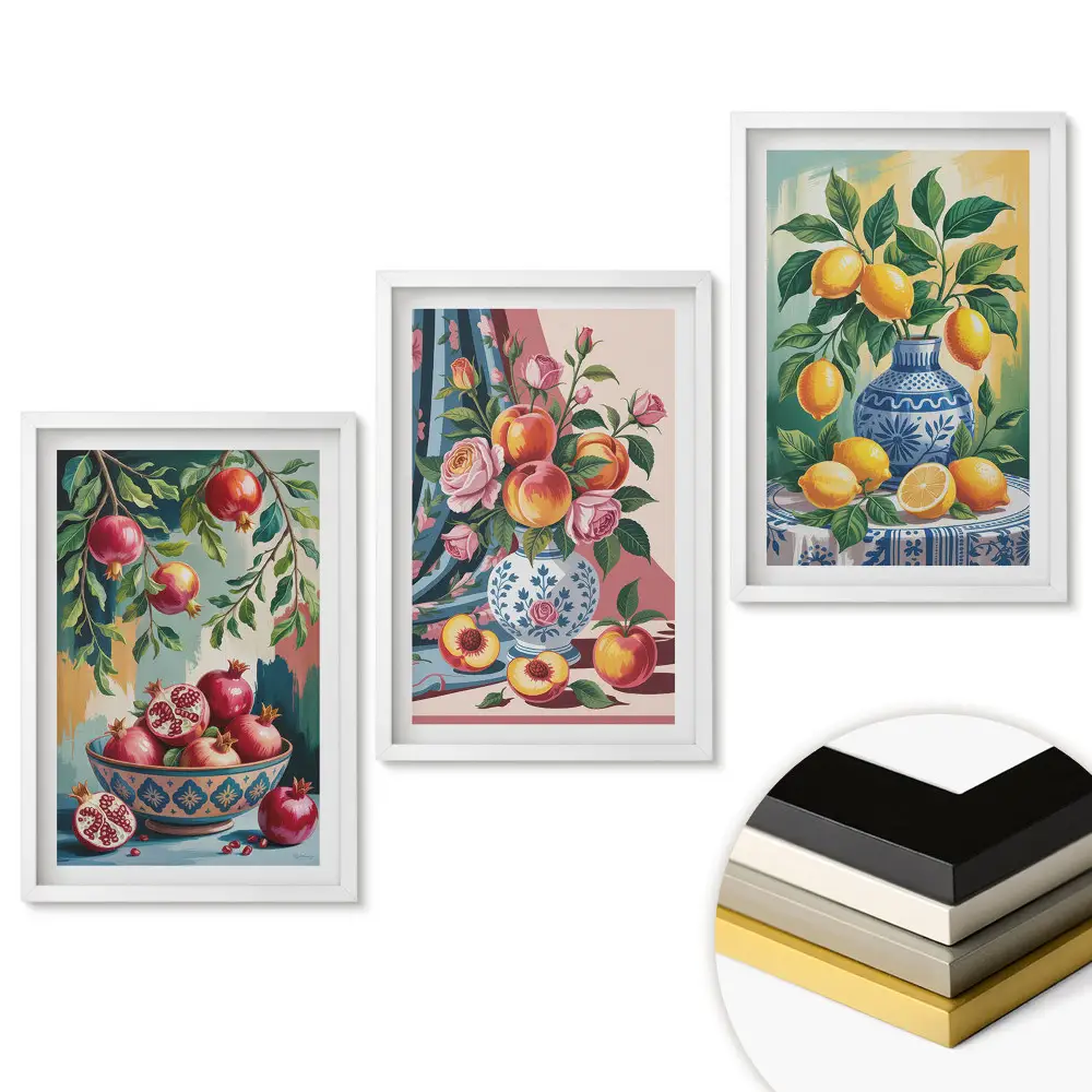 Triptych v ráme Ovocné inšpirácie vo farebnej grafike