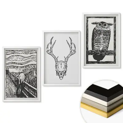 Triptych v ráme Umenie v čiernobielom prevedení