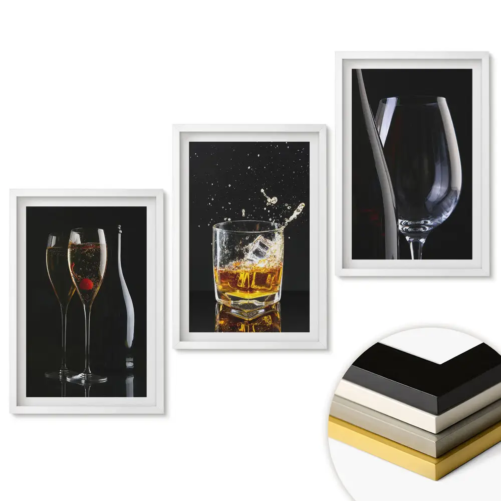 Triptych v ráme Elegancia nápojov v pohári