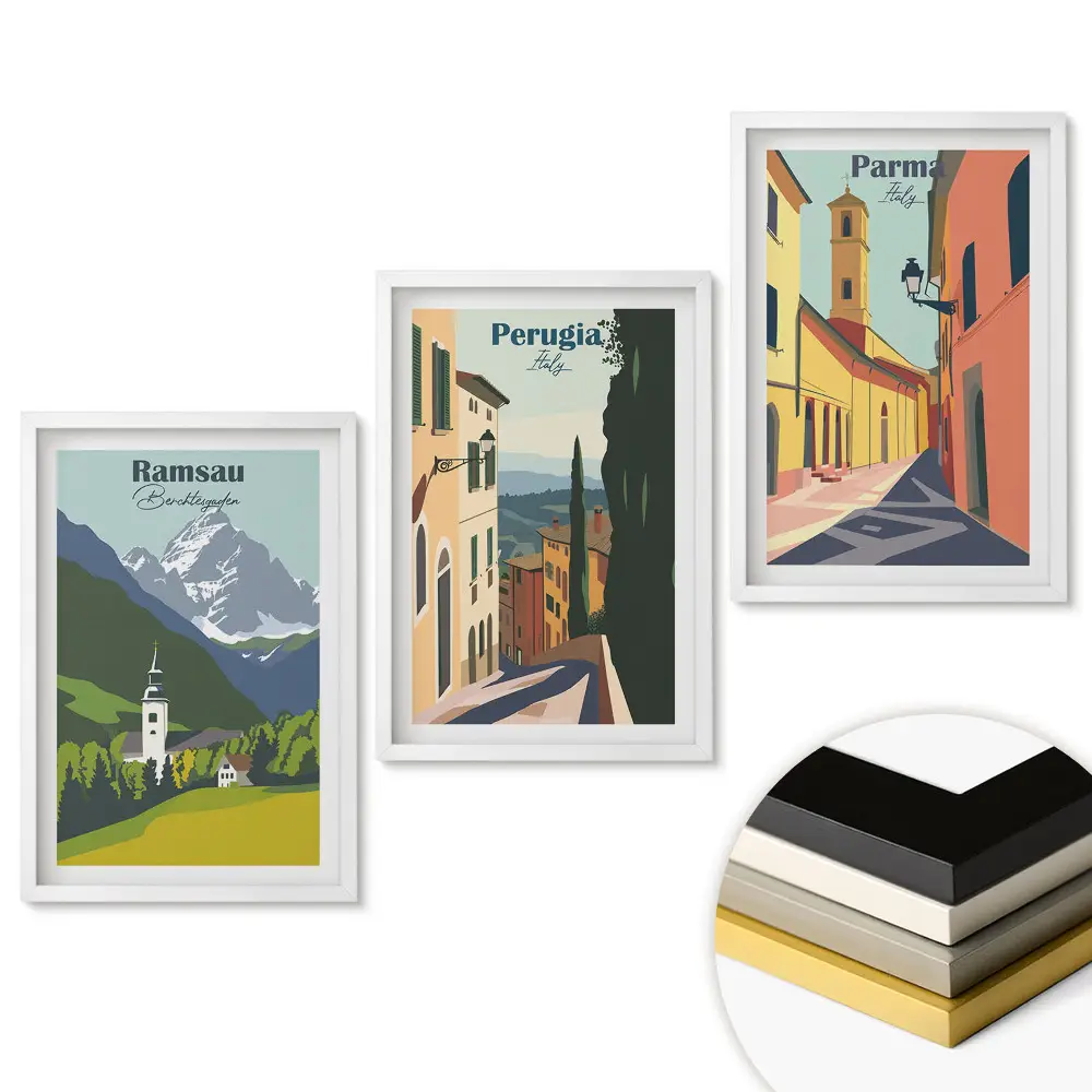 Set obrazov na stenu Malebné mestá Európy v grafike