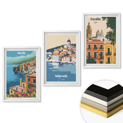 Triptych v ráme Očarujúce miesta v Európe v ilustráciách