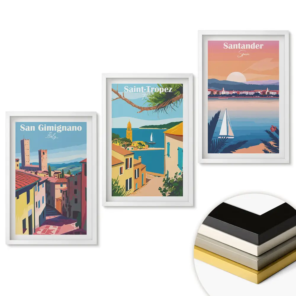 Triptych v ráme Malebné európske mestá pri mori