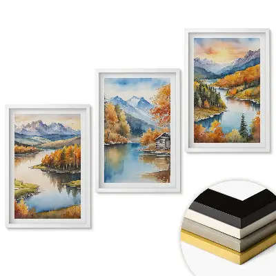 Triptych v ráme Jesenné horské a vodné krajiny