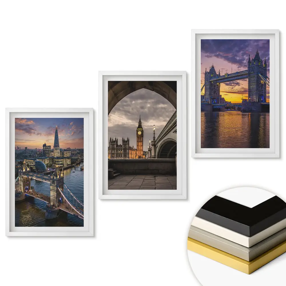 Triptych v ráme Výhľady na Londýn pri západe slnka
