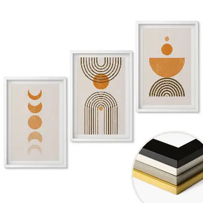 Triptych Abstraktné tvary v teplých odtieňoch v ráme