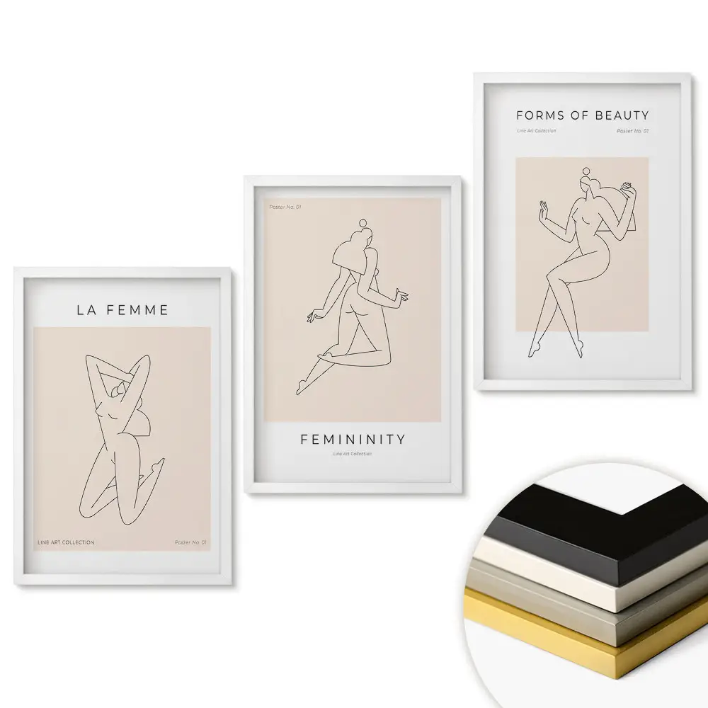 Triptych v ráme Ženská krása v minimalistickom štýle