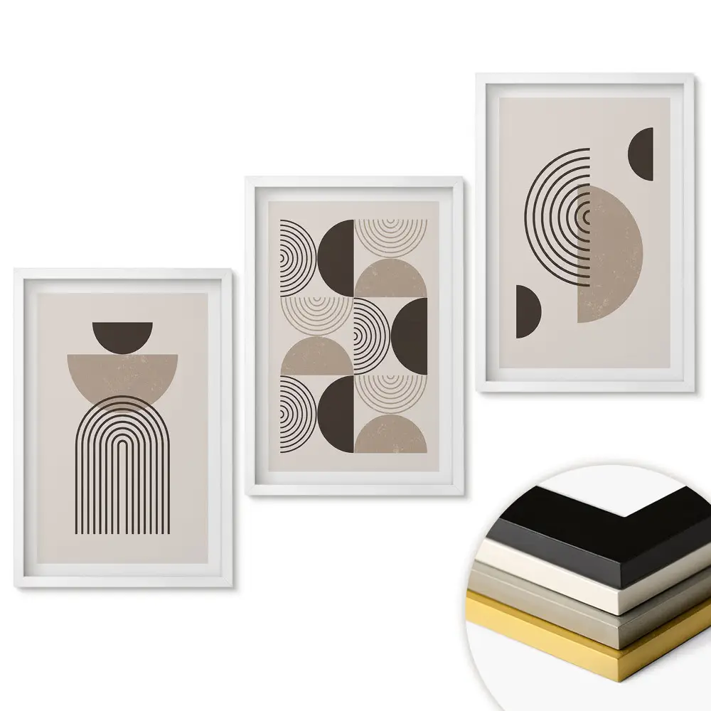 Triptych v ráme Abstraktné tvary v minimalistickom štýle