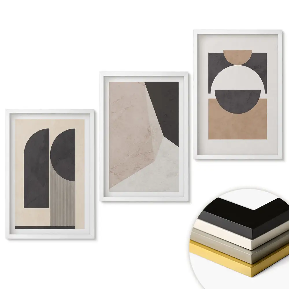 Triptych v ráme Abstraktné tvary v tlmených farbách